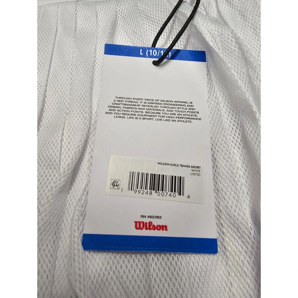 Wilson Girls Pleated Tennis Skort White Polyester Blend Athletic Size Large